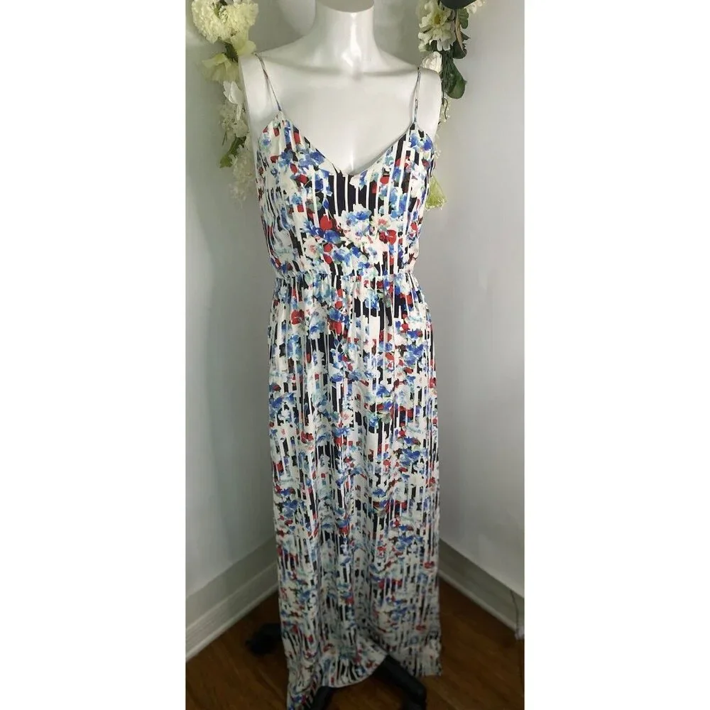 Parker Womens Silky Floral‎ Print Maxi Dress White Multi Size Extra Small EUC